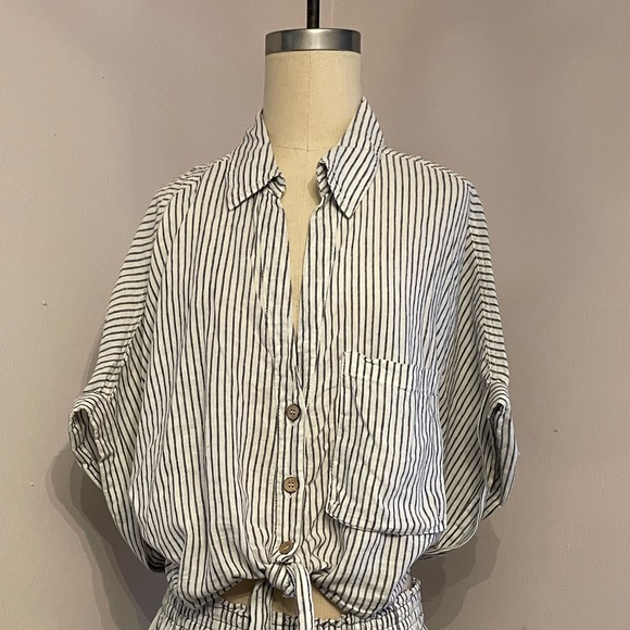 NWOT Zara Linen Stripped Knotted Top - Picture 6 of 11
